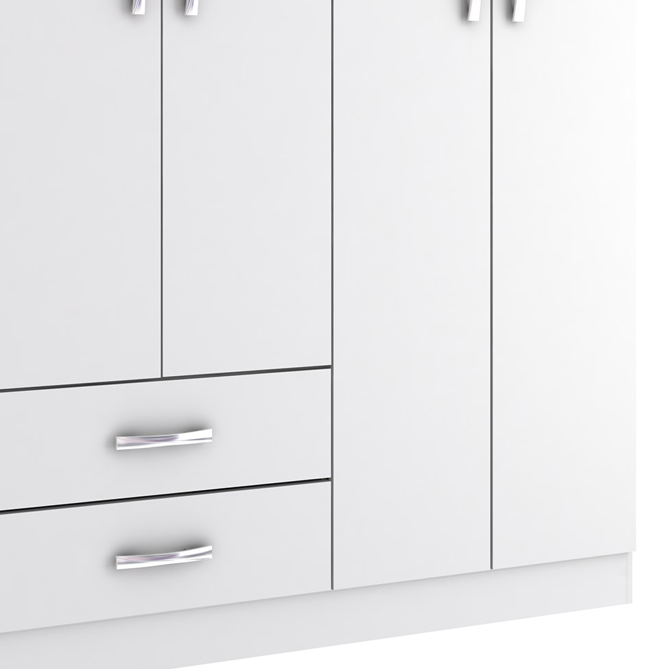 Guarda-Roupa Solteiro com Espelho Havana I 6 Portas Branco
