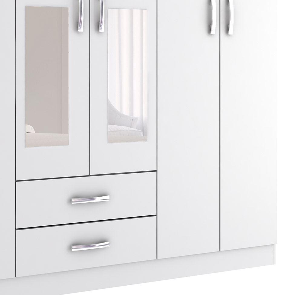 Guarda-Roupa Solteiro com Espelho Havana II 6 Portas Branco