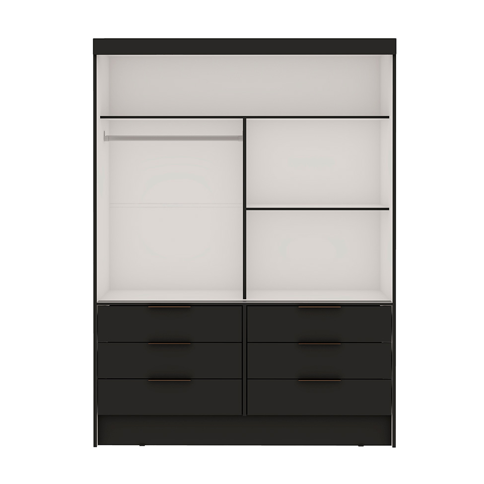 Guarda-Roupa Solteiro com Espelho Irati 2 Portas 6 Gavetas Preto