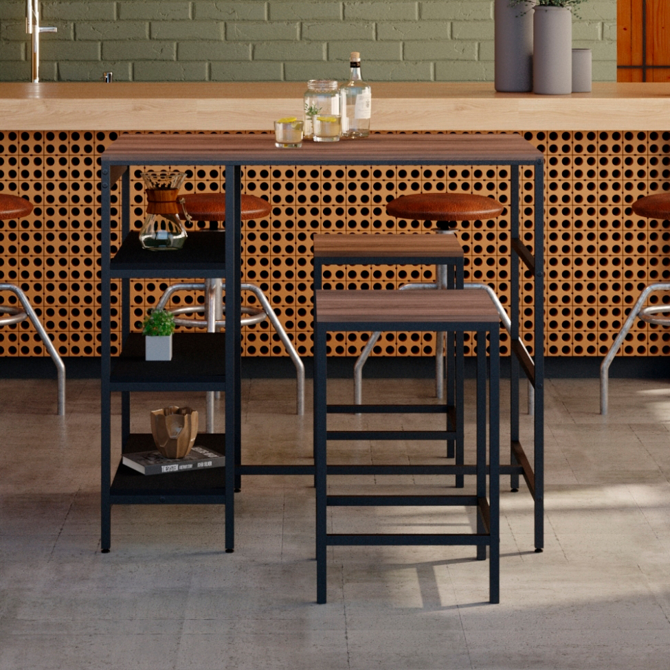 Mesa Bistrô Wooden Nogal e Preta
