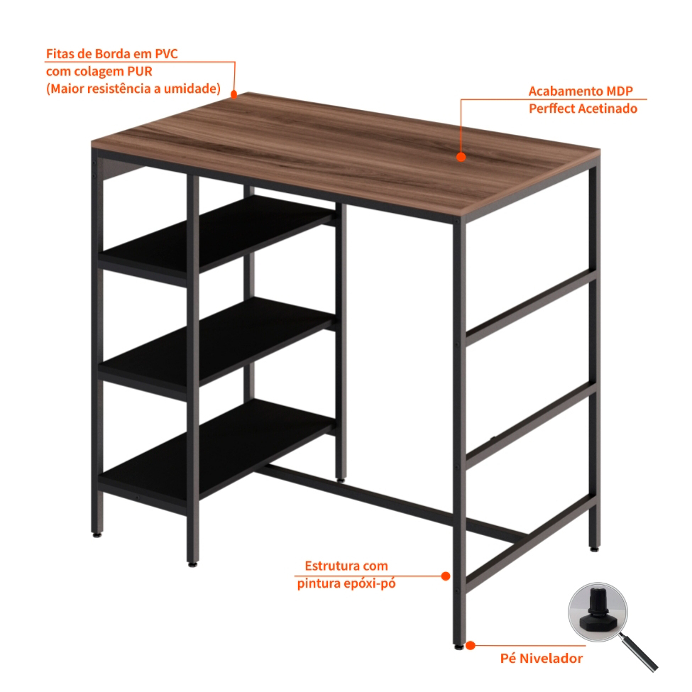 Mesa Bistrô Wooden Nogal e Preta