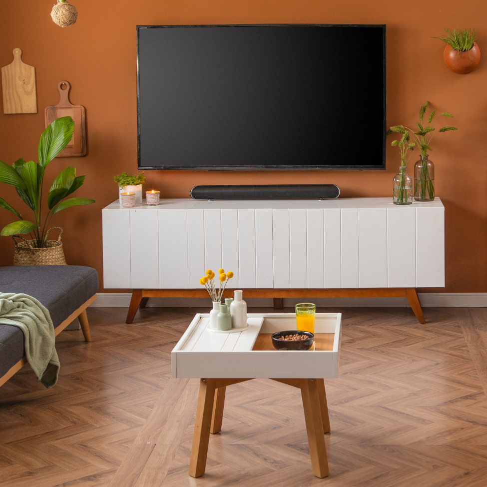 Mesa Lateral Quadrada Fenestra Branca e Avelã