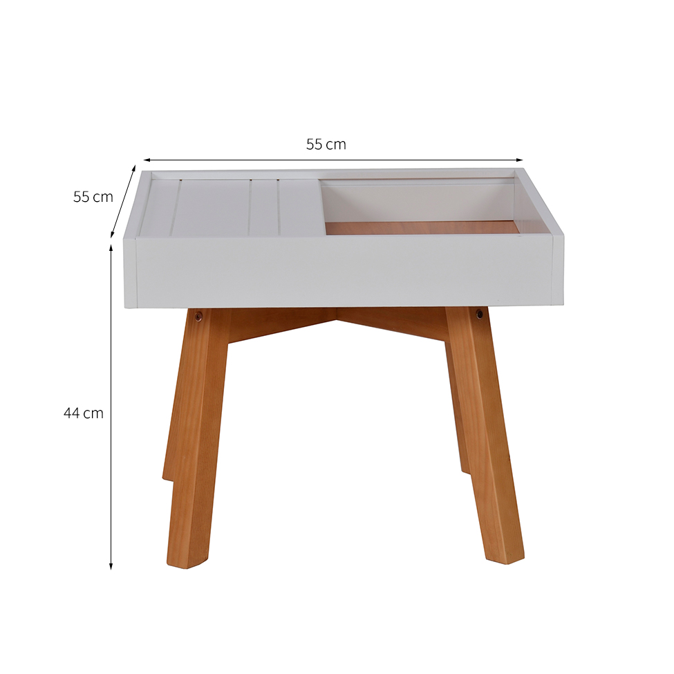 Mesa Lateral Quadrada Fenestra Branca e Avelã