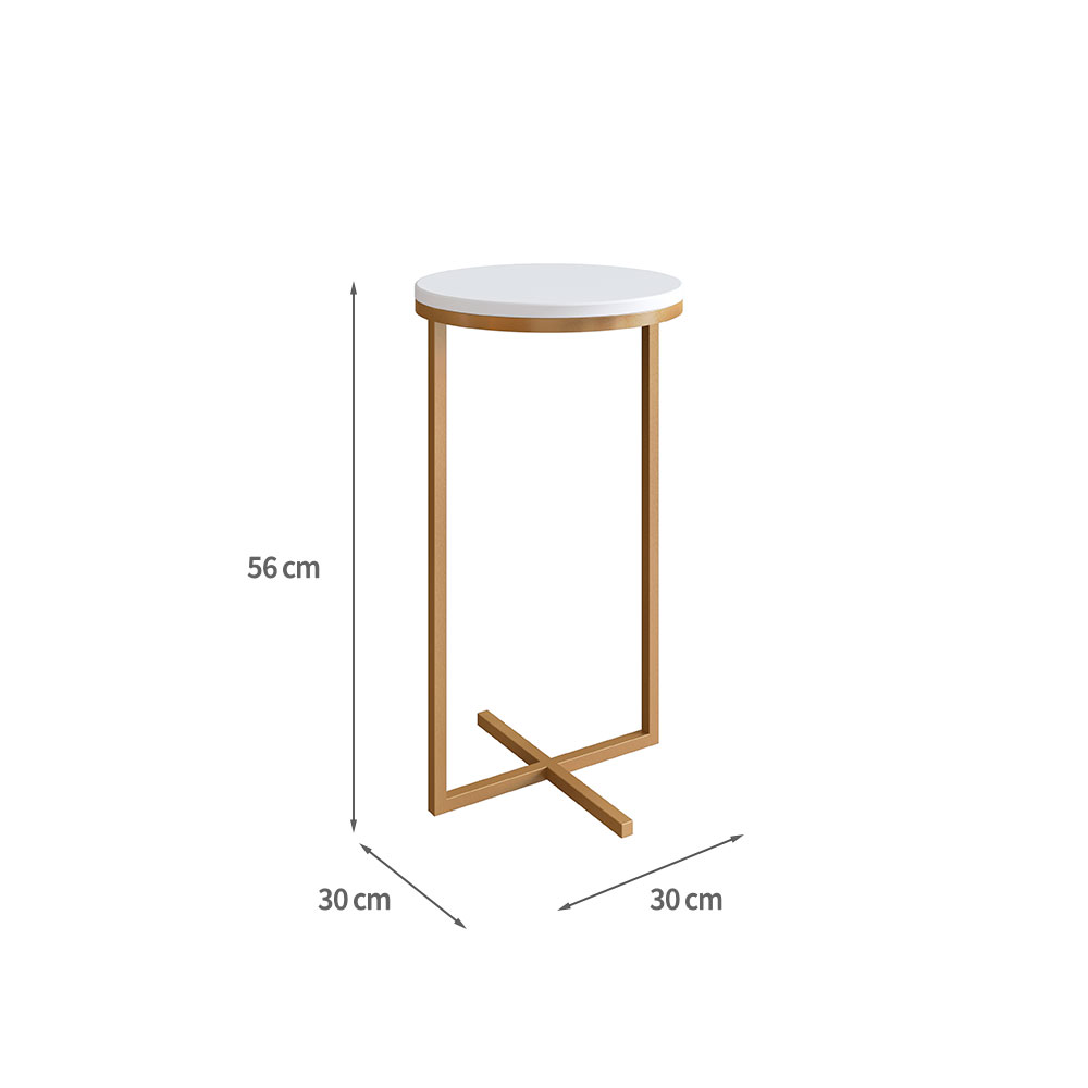 Mesa Lateral Redonda Volpi Branca e Dourada 56x30 cm