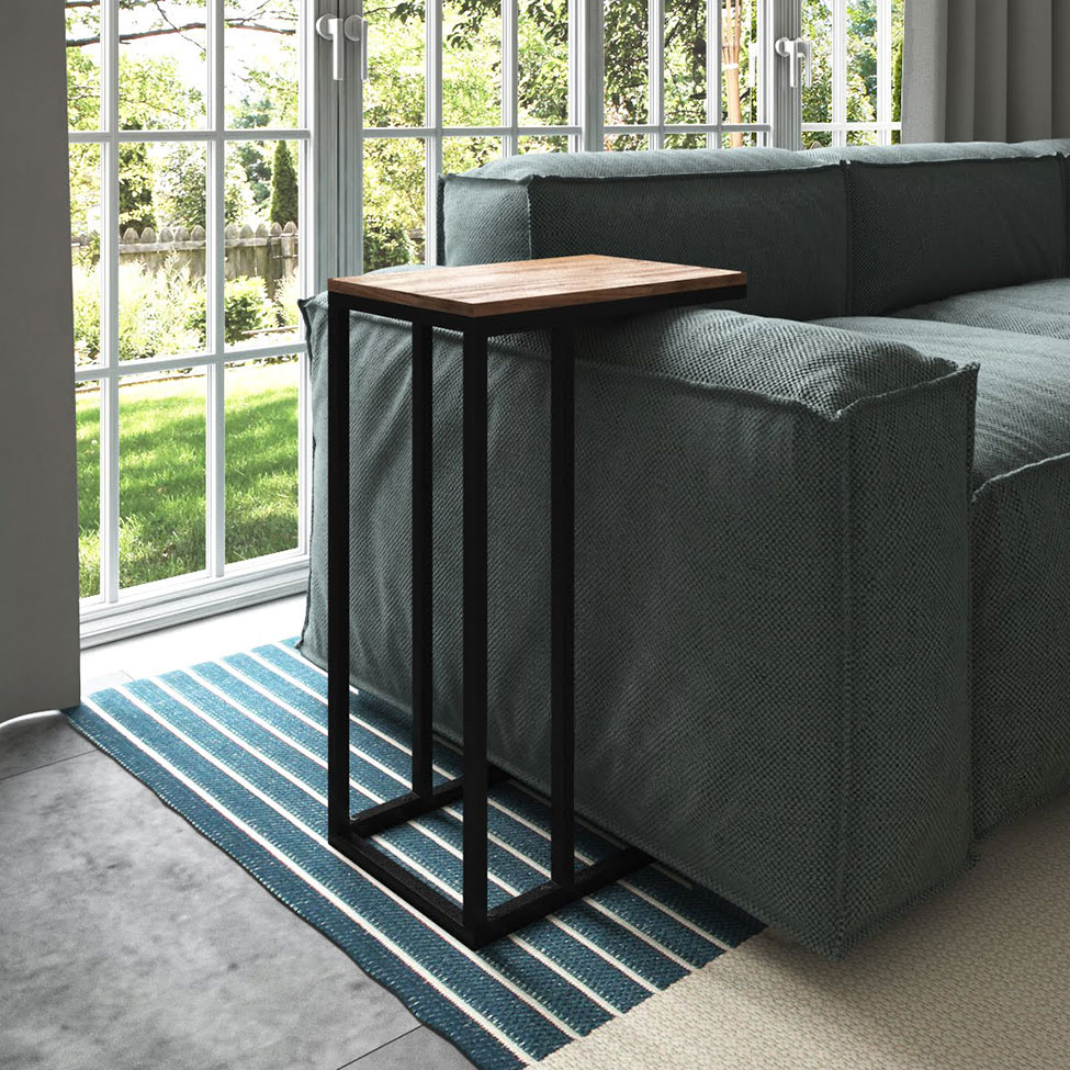 Mesa Lateral Retangular Elena Wood Marrom e Preta
