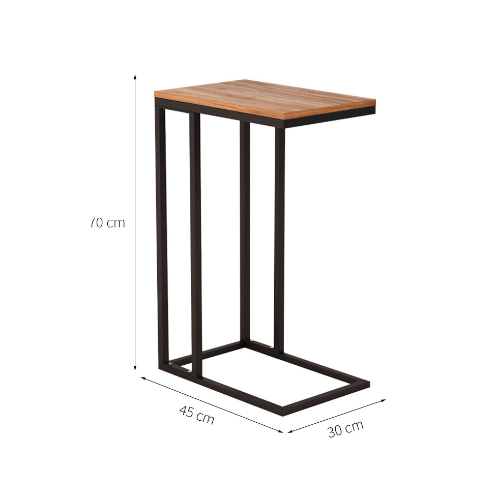 Mesa Lateral Retangular Elena Wood Marrom e Preta