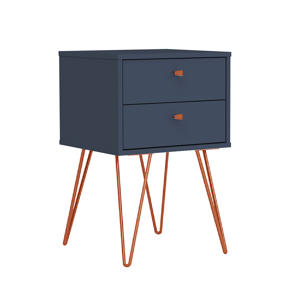 Mesa de Cabeceira Bled 2 Gavetas Azul e Cobre