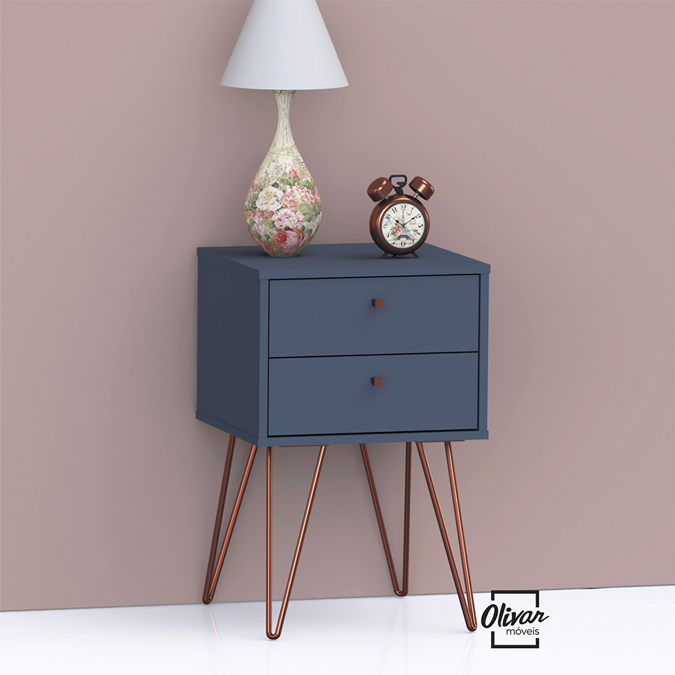 Mesa de Cabeceira Bled 2 Gavetas Azul e Cobre