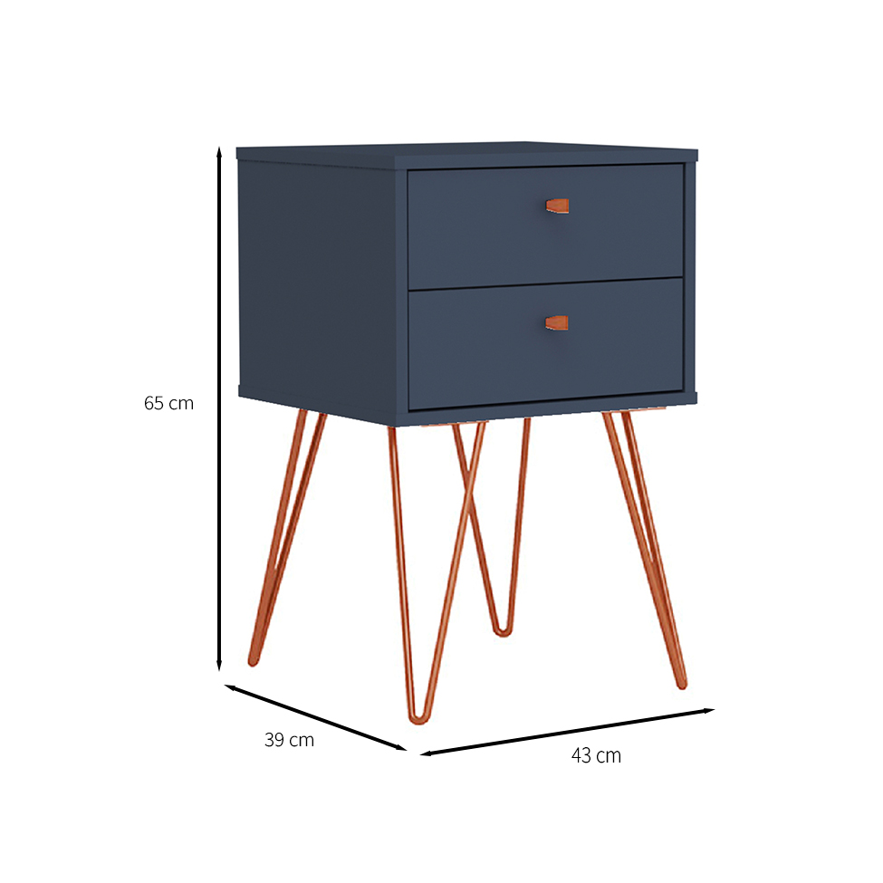 Mesa de Cabeceira Bled 2 Gavetas Azul e Cobre
