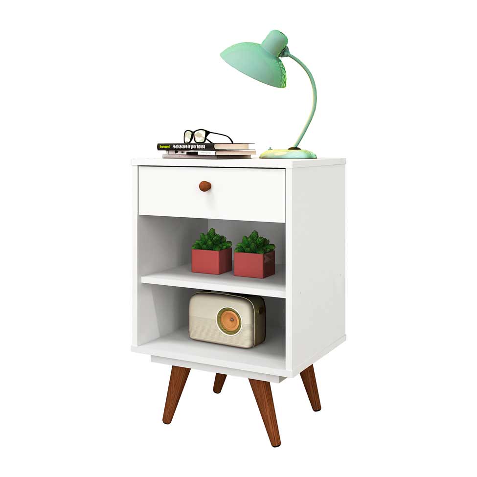 Mesa de Cabeceira Retrô Plus Branca Acetinado