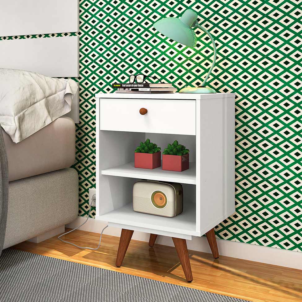 Mesa de Cabeceira Retrô Plus Branca Acetinado