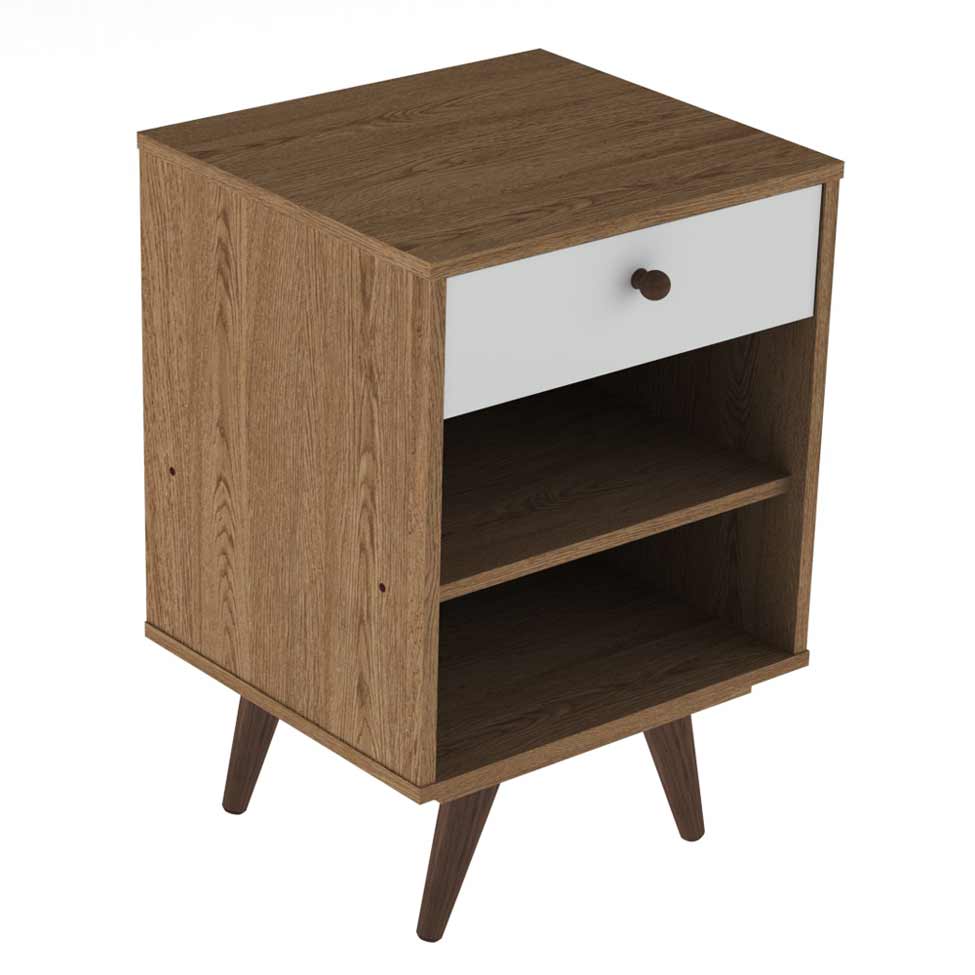 Mesa de Cabeceira Retrô Plus Rustik Carvalho Branca Acetinado