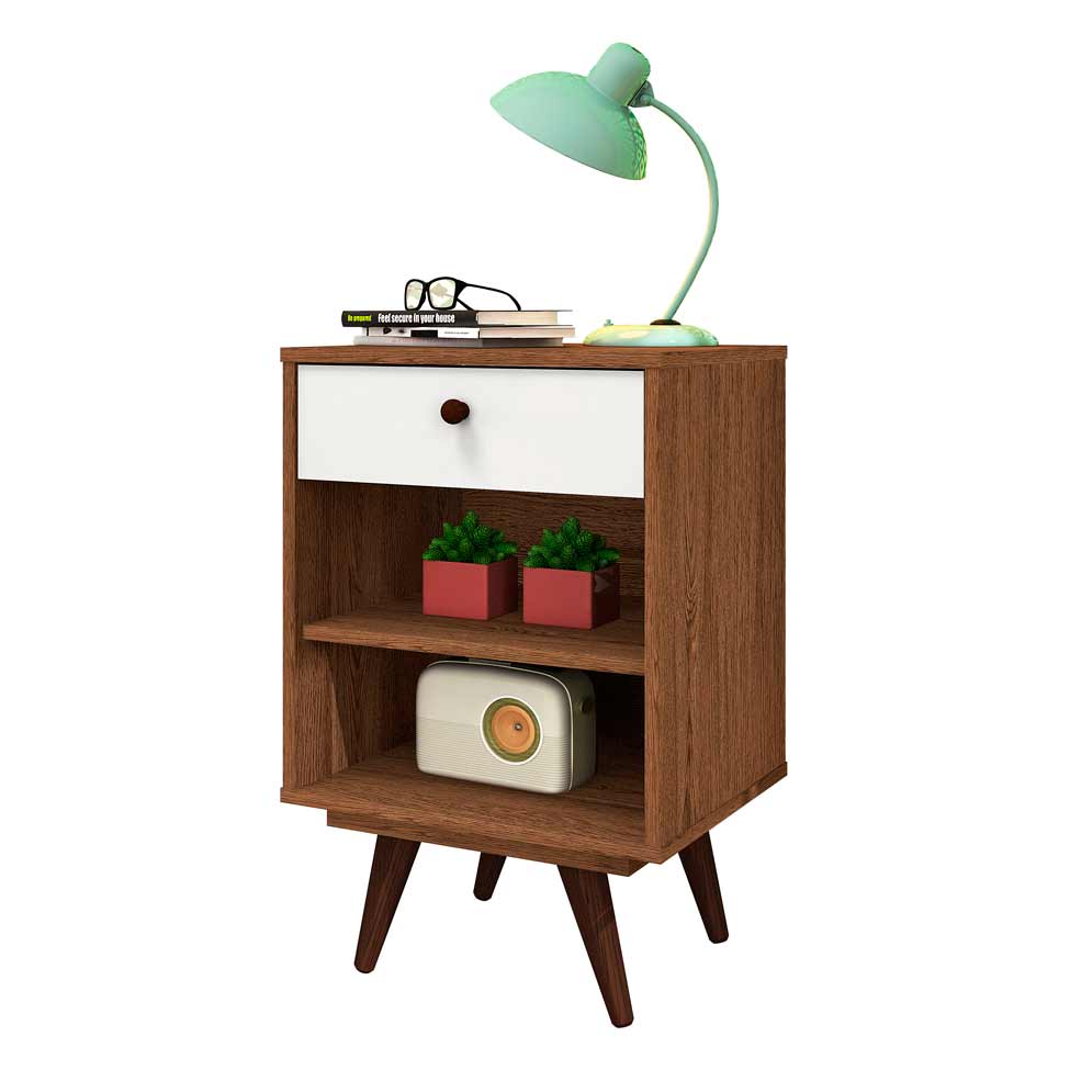Mesa de Cabeceira Retrô Plus Rustik Carvalho Branca Acetinado