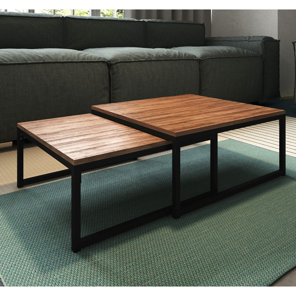 Mesa de Centro Quadrada Catarina Wood Marrom e Preta