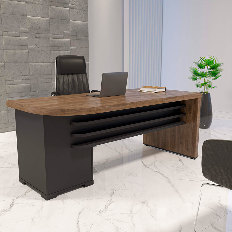 Mesa de Escritório Executiva 4 GV Lado Direito Marrom e Preta