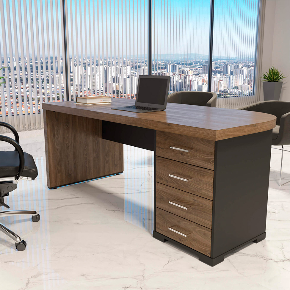 Mesa de Escritório Executiva 4 GV Lado Direito Marrom e Preta