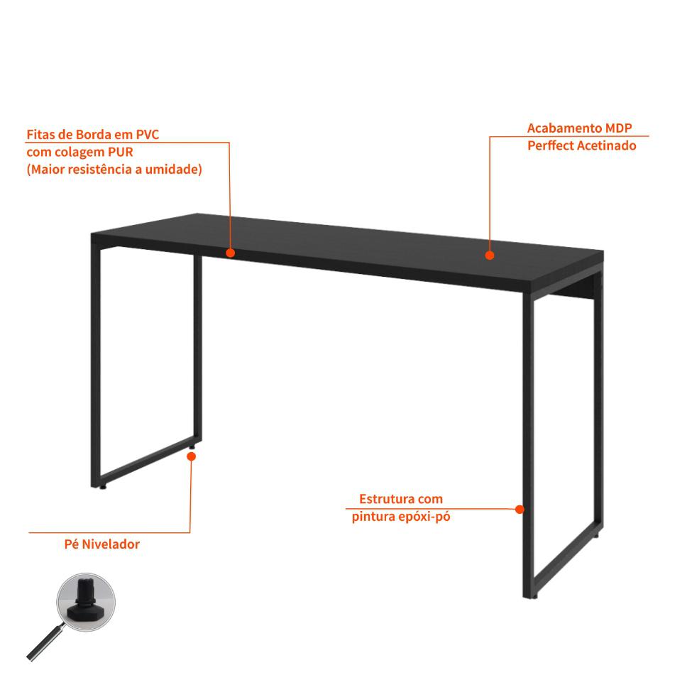 Mesa de Escritório Nanda Preta 135 cm