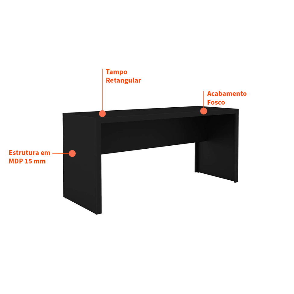 Mesa de Escritório Retangular Franklin Preto