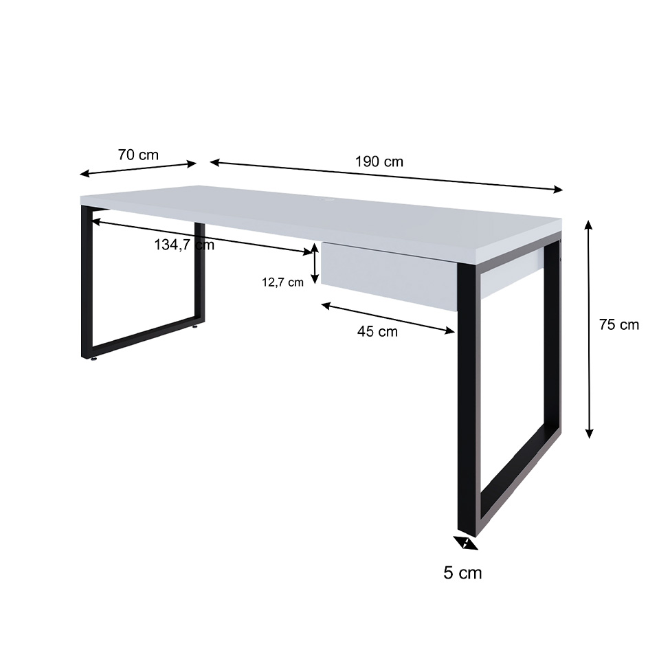 Mesa de Escritório Retangular Miguel 1 GV Branca e Preta 190 cm