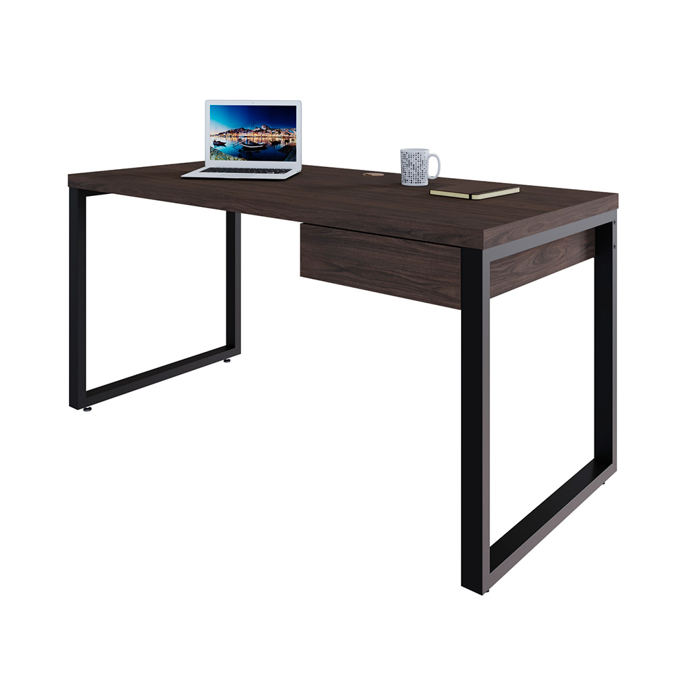 Mesa de Escritório Retangular Miguel 1 GV Marrom Escuro e Preta 150 cm