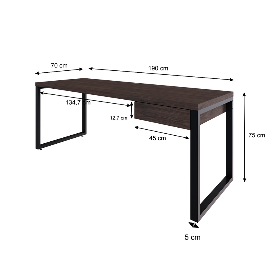 Mesa de Escritório Retangular Miguel 1 GV Marrom Escuro e Preta 190 cm