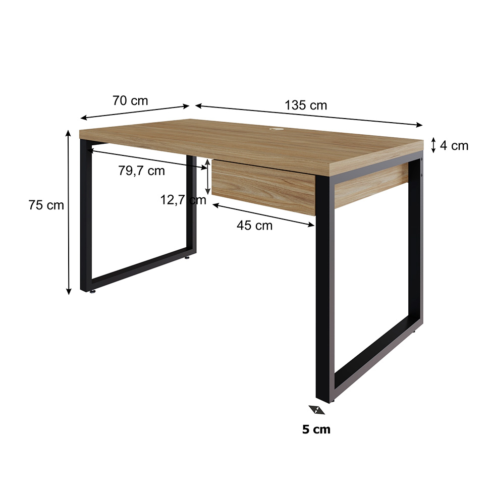 Mesa de Escritório Retangular Miguel 1 GV Vermont e Preta 135 cm