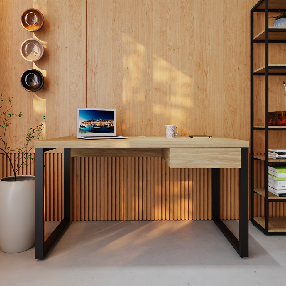 Mesa de Escritório Retangular Miguel 1 GV Vermont e Preta 135 cm