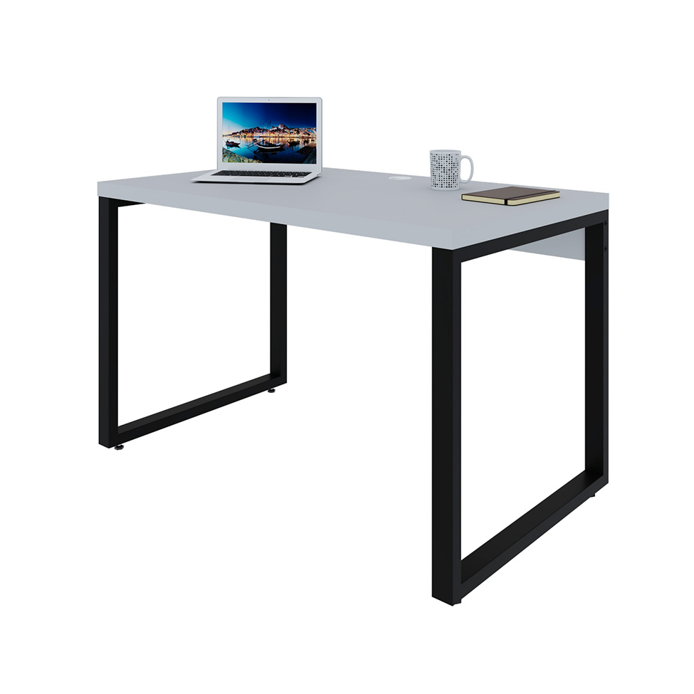 Mesa de Escritório Retangular Miguel Branca e Preta 120 cm