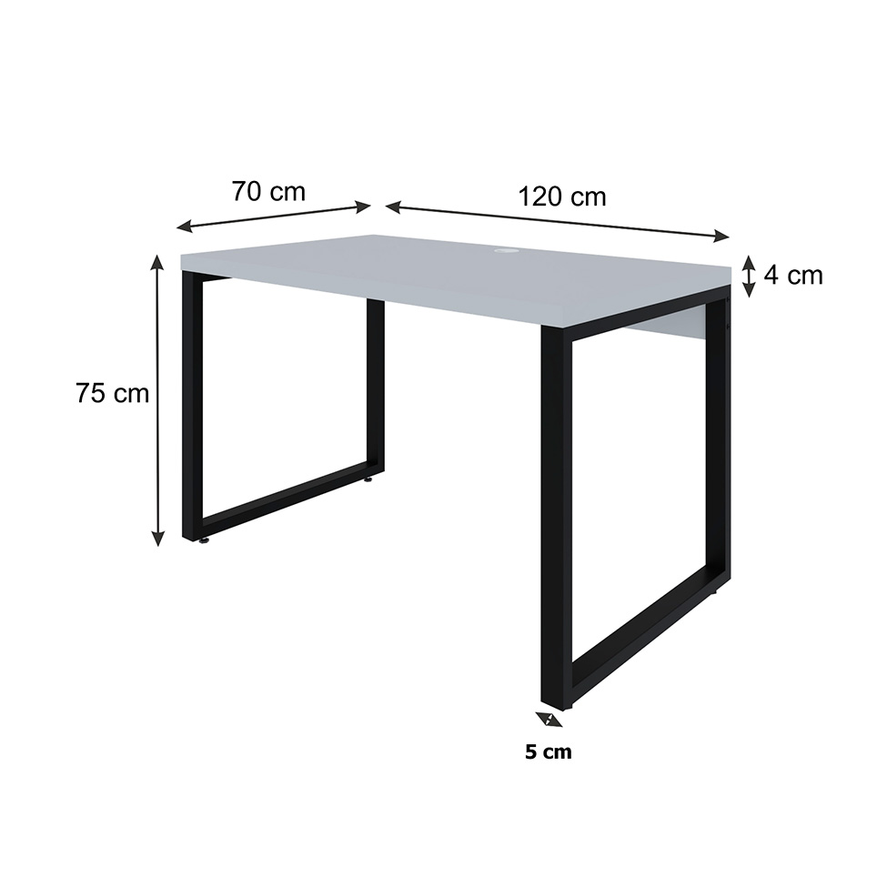 Mesa de Escritório Retangular Miguel Branca e Preta 120 cm