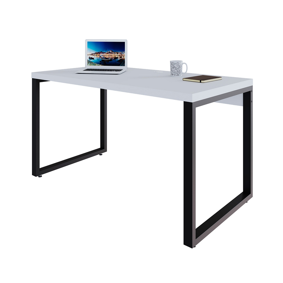 Mesa de Escritório Retangular Miguel Branca e Preta 135 cm