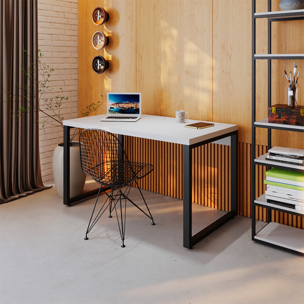 Mesa de Escritório Retangular Miguel Branca e Preta 135 cm