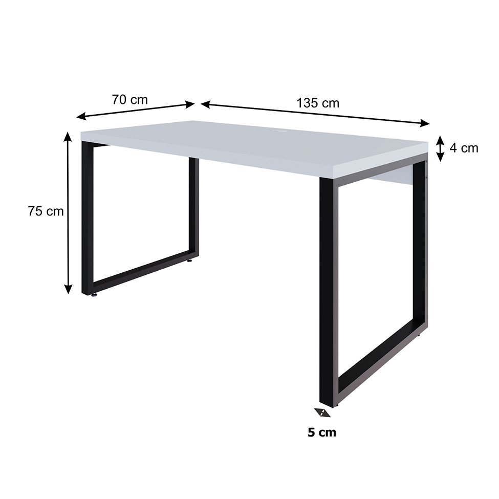 Mesa de Escritório Retangular Miguel Branca e Preta 135 cm
