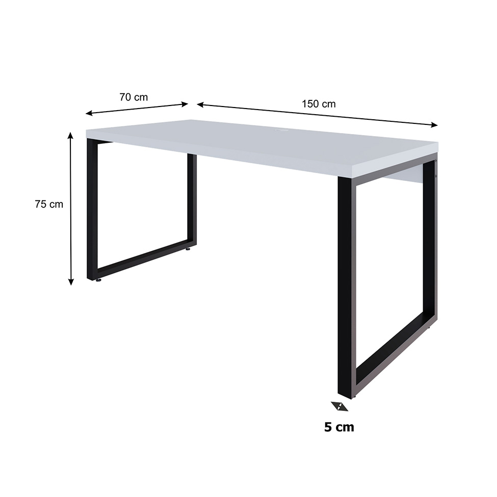 Mesa de Escritório Retangular Miguel Branca e Preta 150 cm