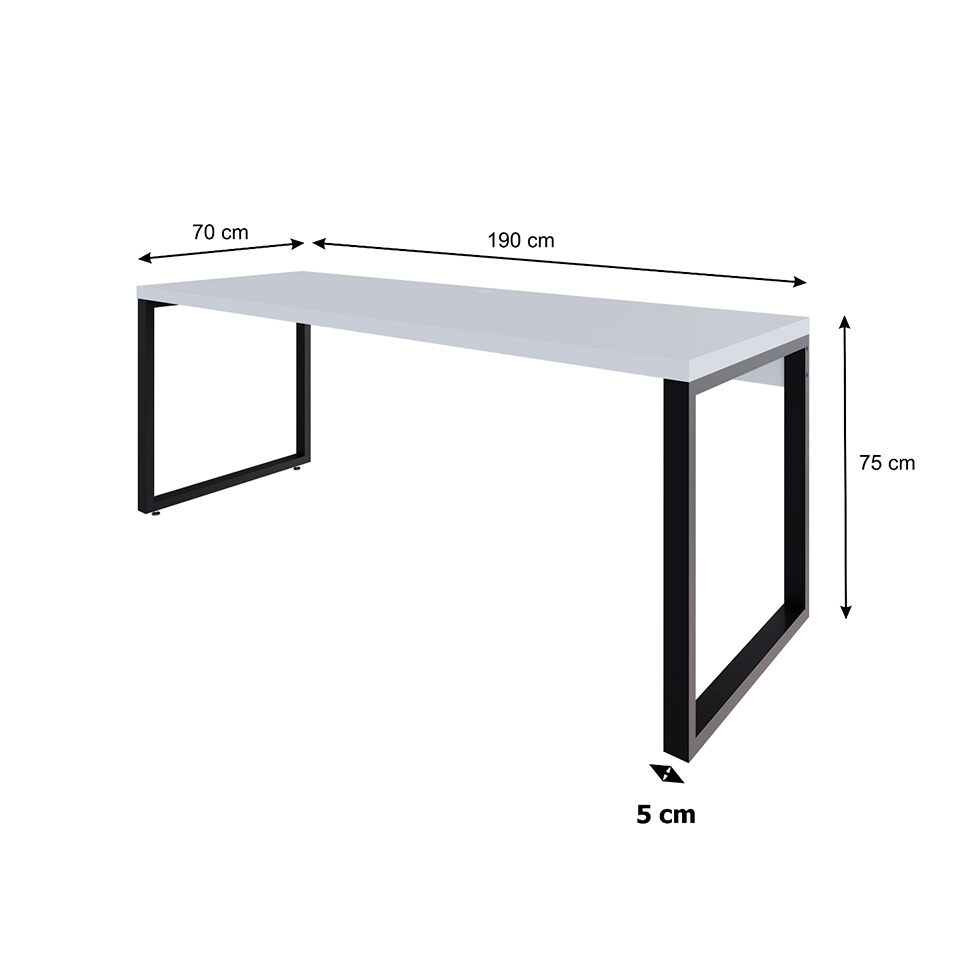Mesa de Escritório Retangular Miguel Branca e Preta 190 cm