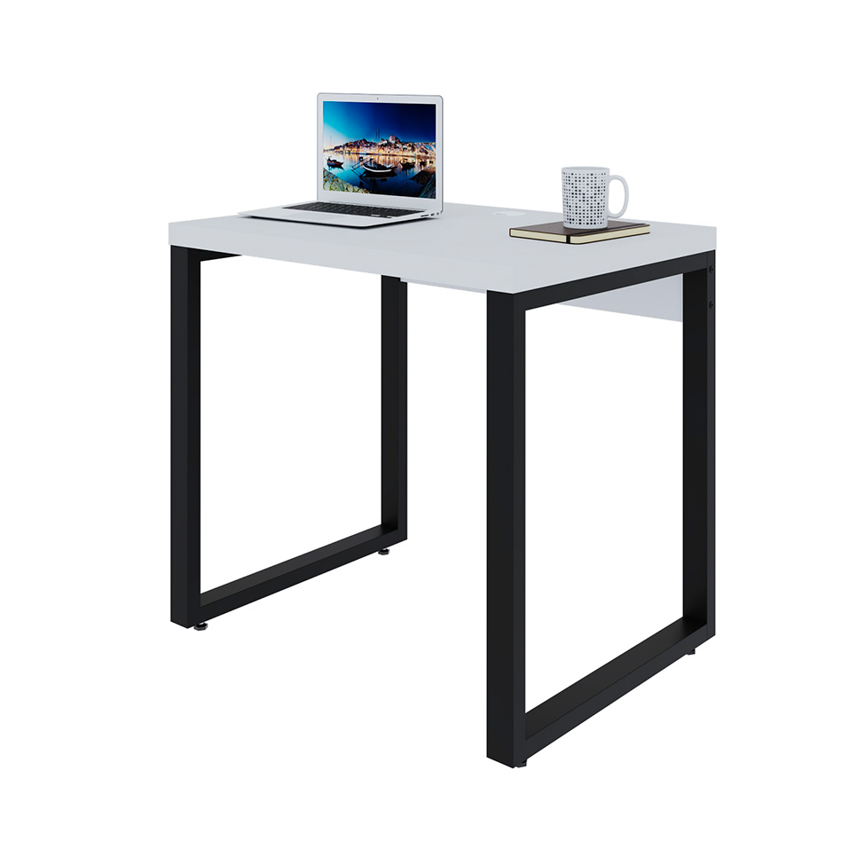 Mesa de Escritório Retangular Miguel Branca e Preta 80 cm