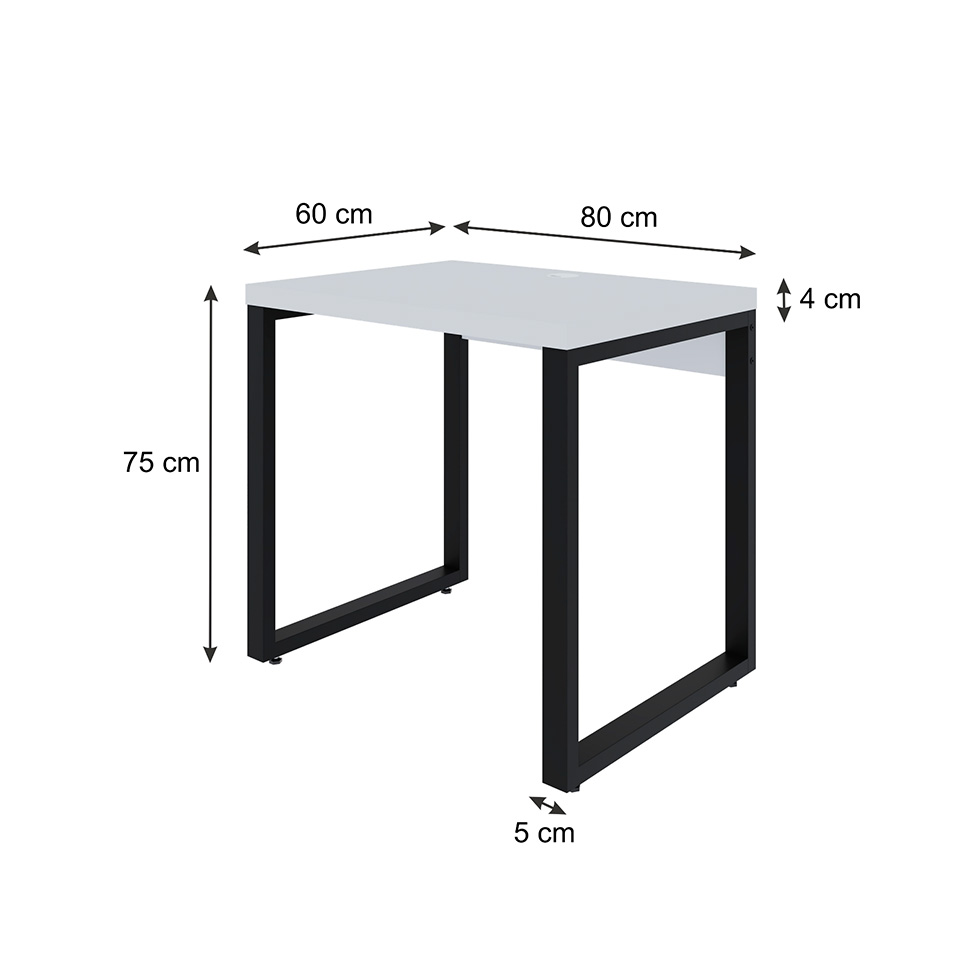 Mesa de Escritório Retangular Miguel Branca e Preta 80 cm