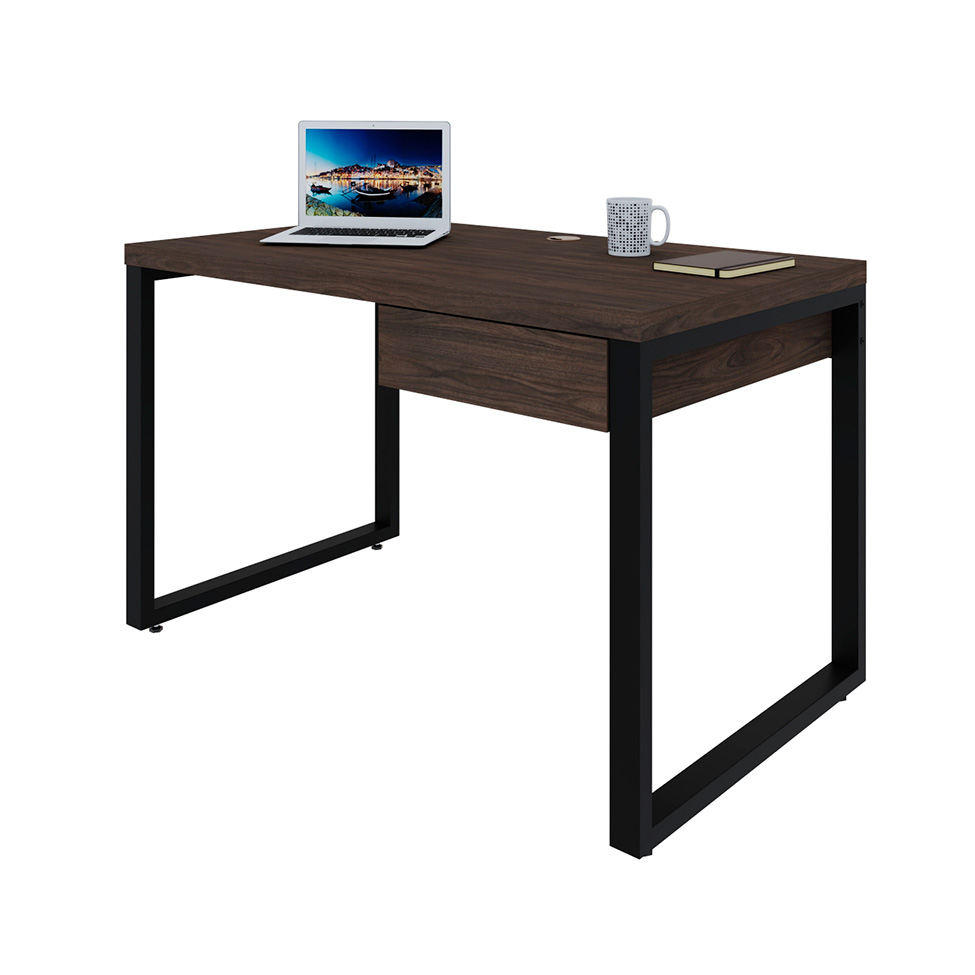Mesa de Escritório Retangular Miguel Marrom 1 GV Escuro e Preta 120 cm