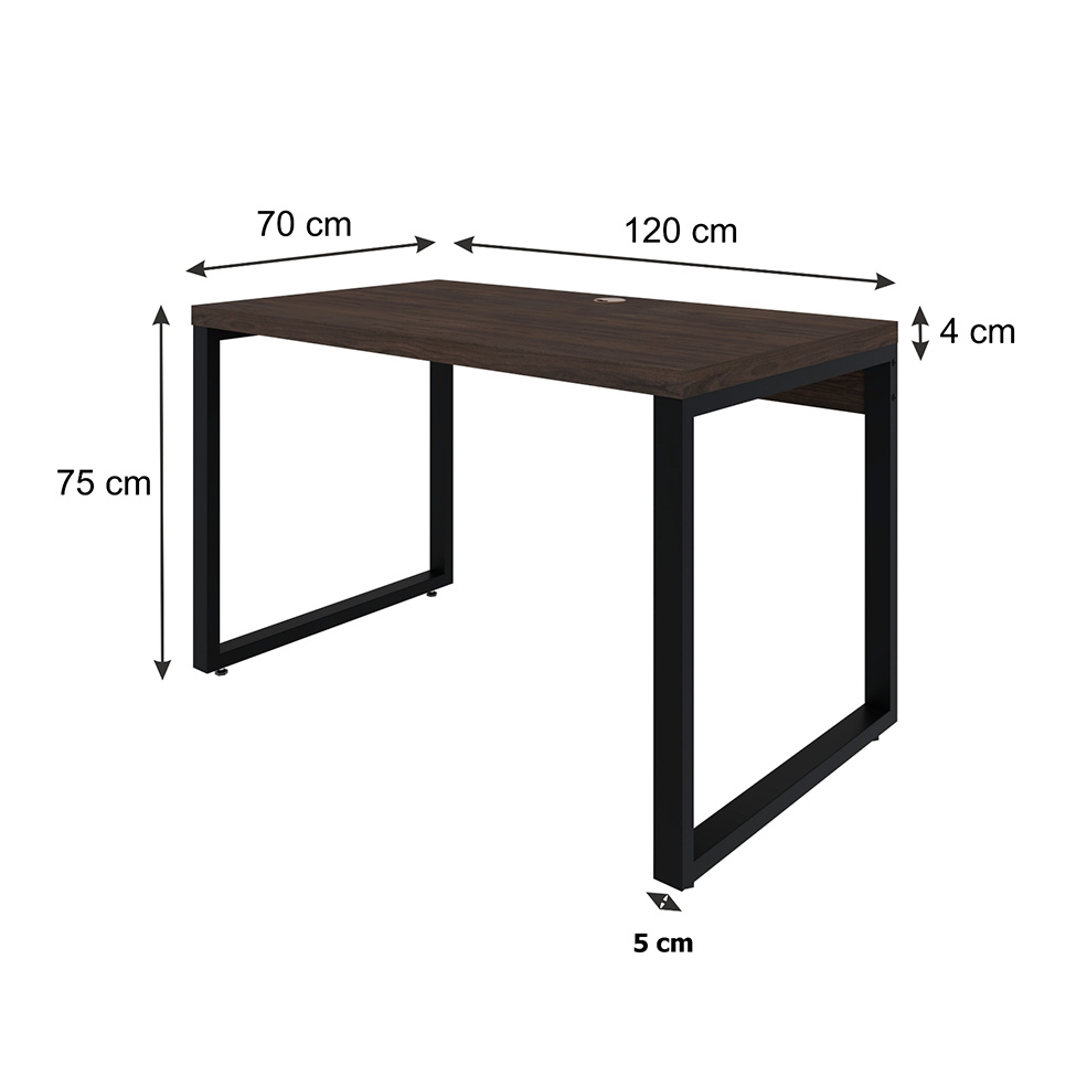 Mesa de Escritório Retangular Miguel Marrom Escuro e Preta 120 cm