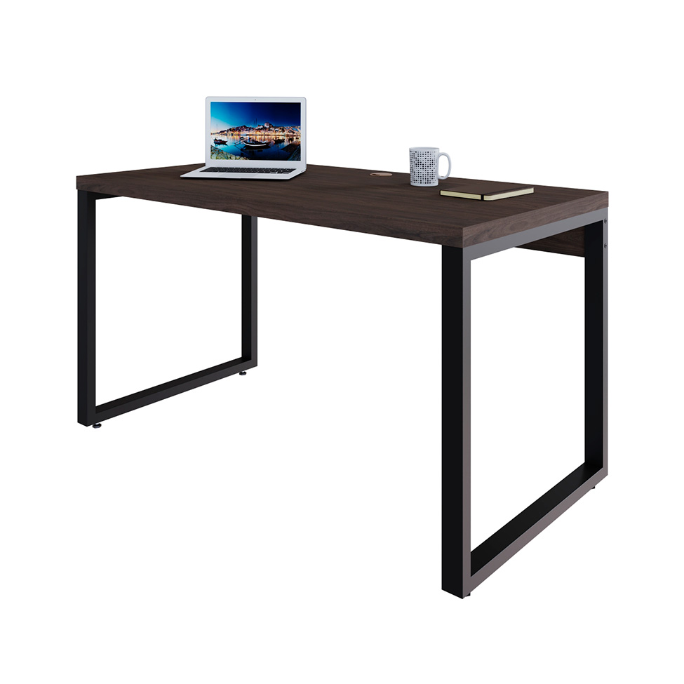 Mesa de Escritório Retangular Miguel Marrom Escuro e Preta 135 cm