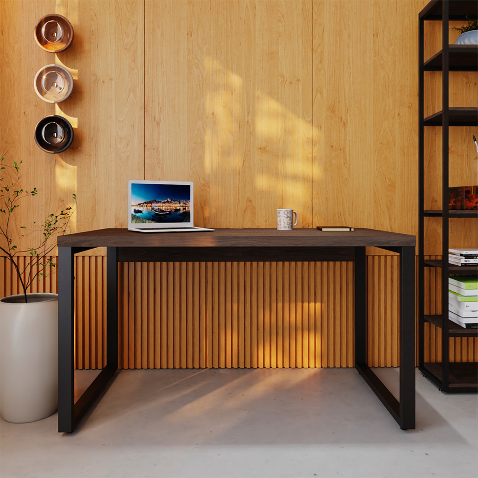 Mesa de Escritório Retangular Miguel Marrom Escuro e Preta 135 cm