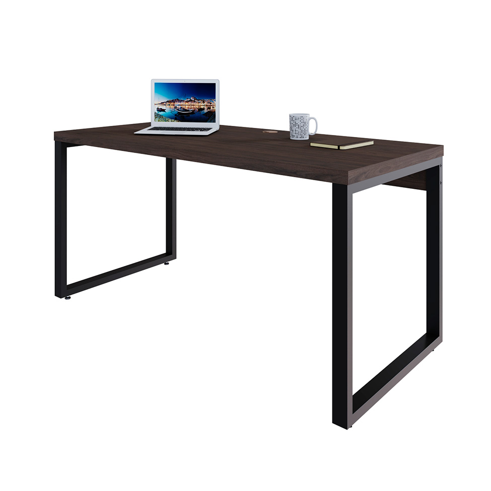 Mesa de Escritório Retangular Miguel Marrom Escuro e Preta 150 cm