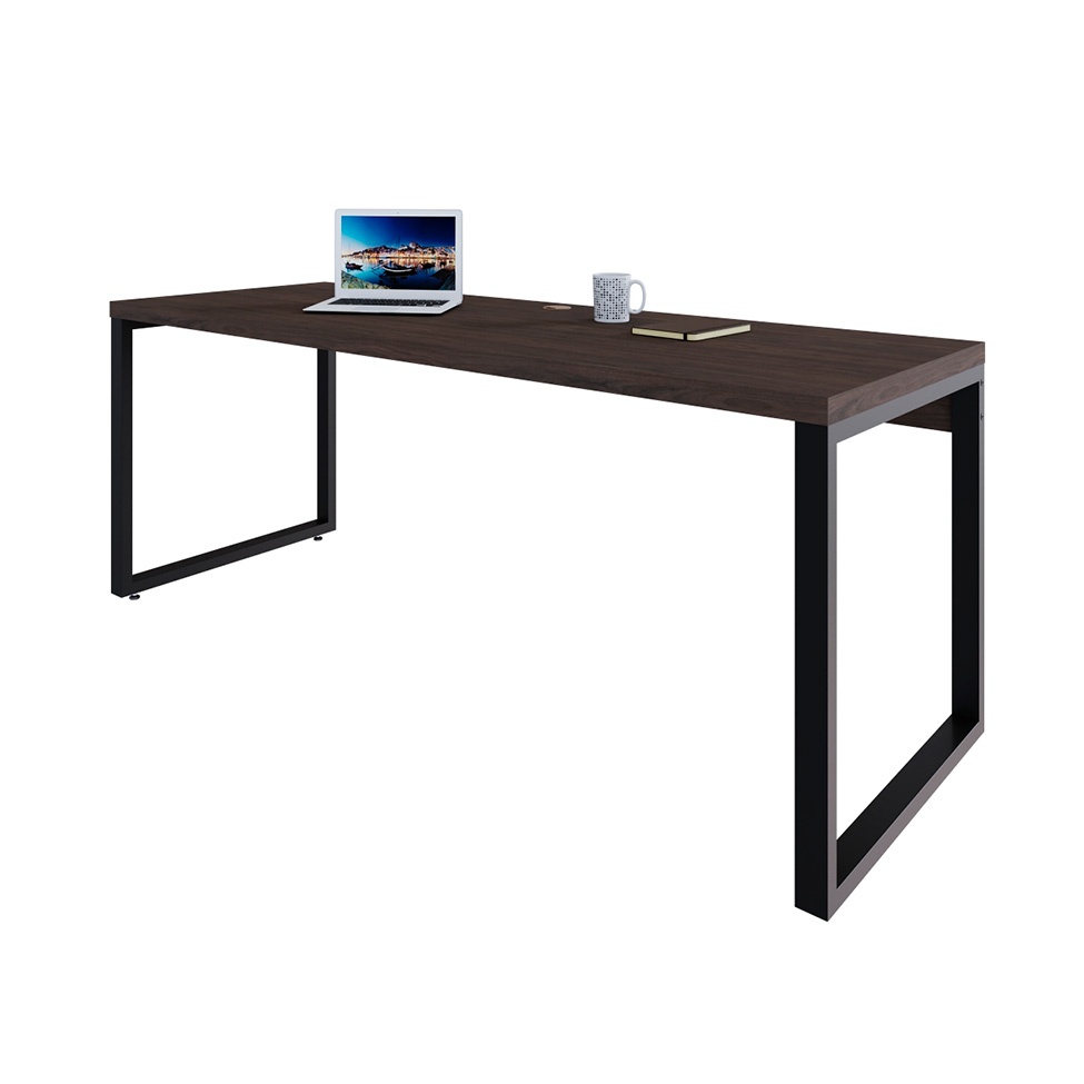 Mesa de Escritório Retangular Miguel Marrom Escuro e Preta 190 cm