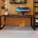 Mesa de Escritório Retangular Miguel Marrom Escuro e Preta 190 cm
