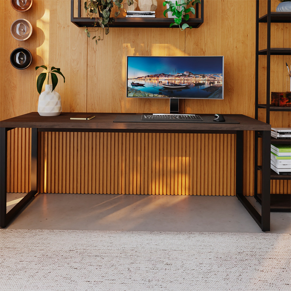 Mesa de Escritório Retangular Miguel Marrom Escuro e Preta 190 cm