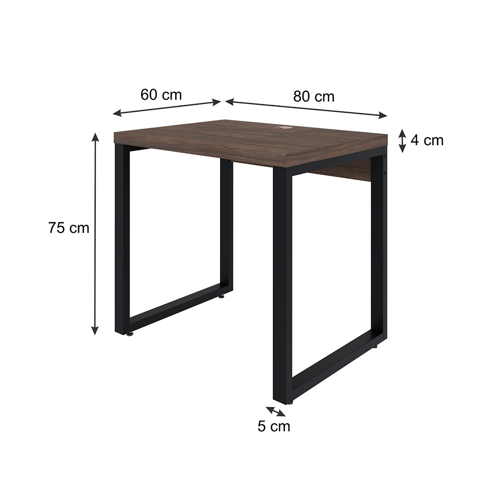 Mesa de Escritório Retangular Miguel Marrom Escuro e Preta 80 cm