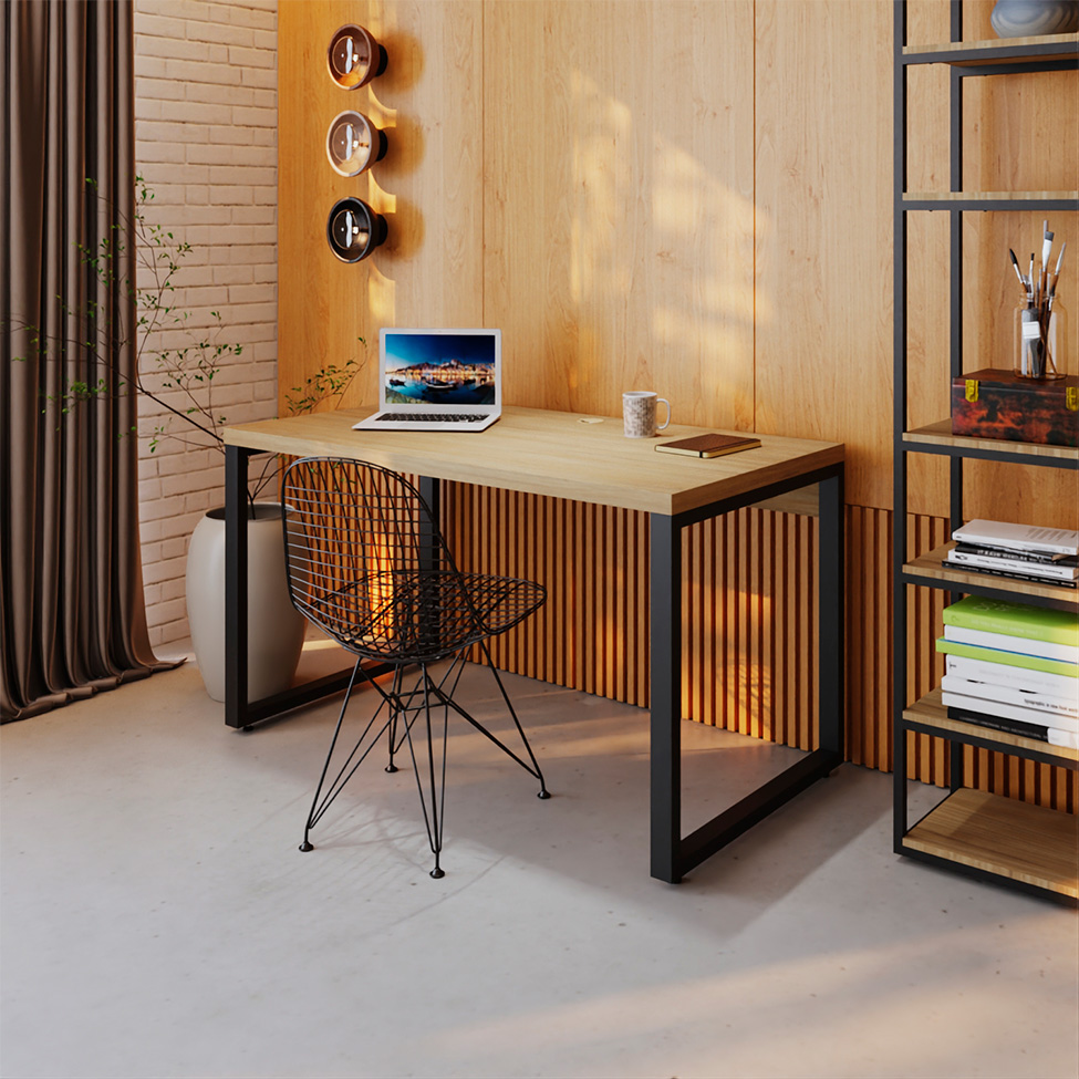 Mesa de Escritório Retangular Miguel Vermont e Preta 135 cm