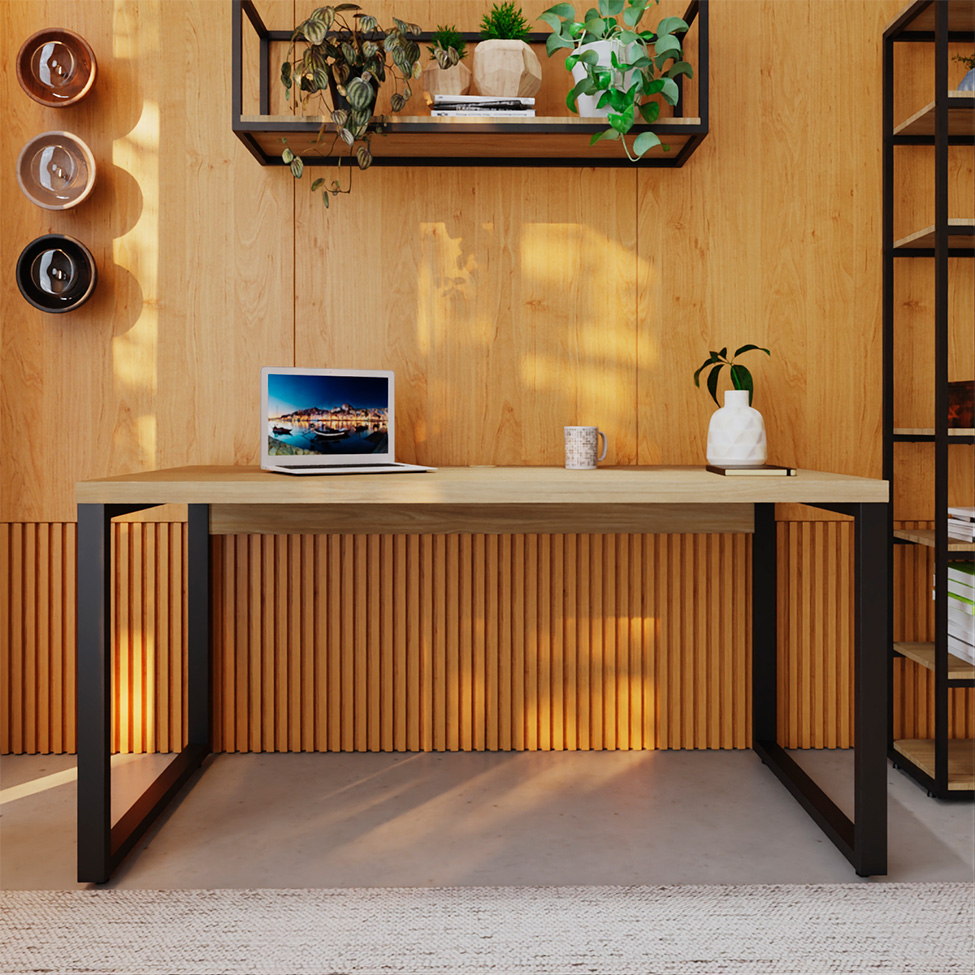 Mesa de Escritório Retangular Miguel Vermont e Preta 150 cm