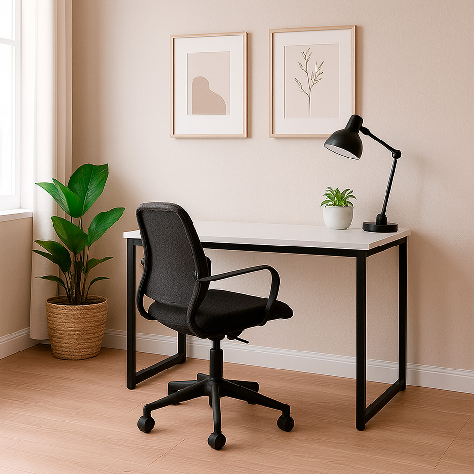 Mesa de Escritório Vick Branca e Preta 90 cm