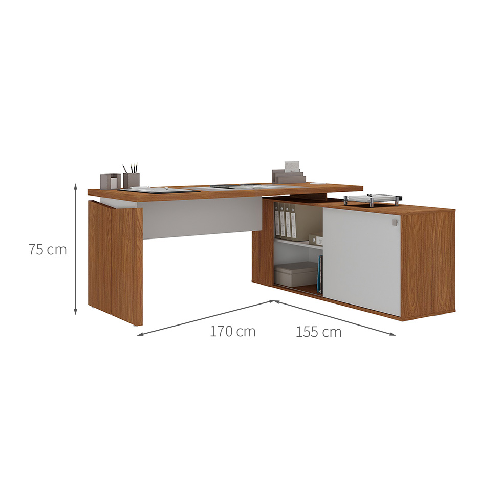 Mesa de Escritório em L Connect II 1 PT Freijó e Branca