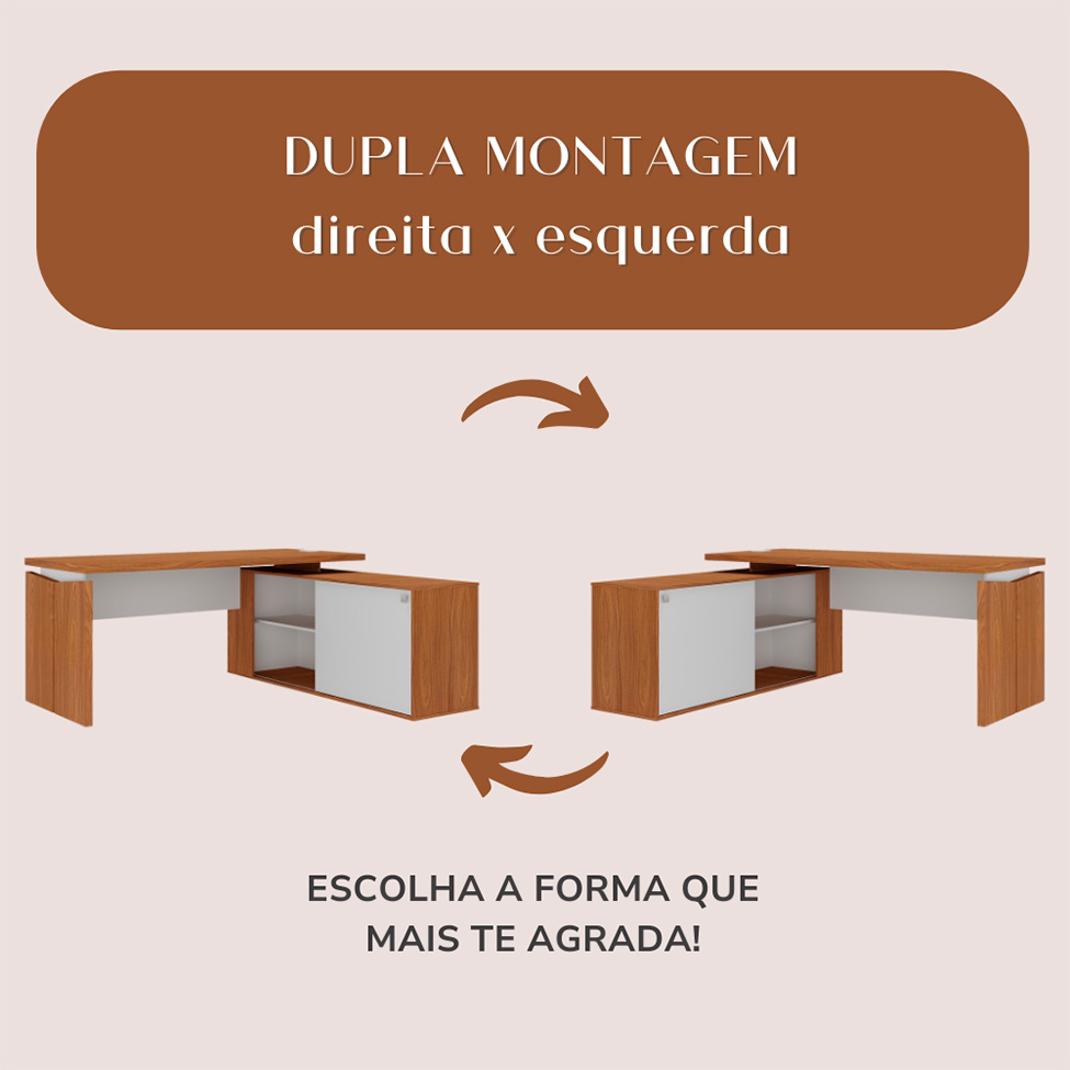 Mesa de Escritório em L Connect II 1 PT Freijó e Branca